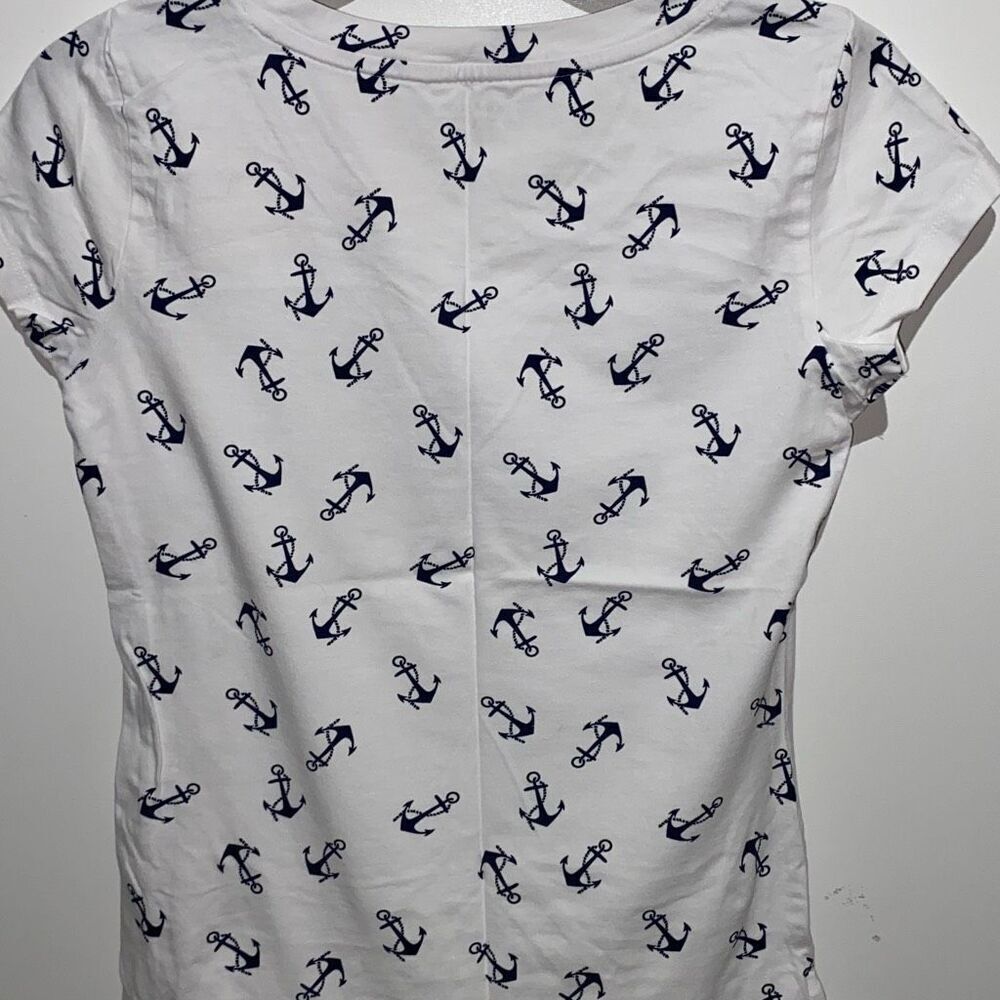 Cable & Gauge Womens Navy Anchor Print V-Neck Short Sleeve T-Shirt White Small - Picture 5 of 7